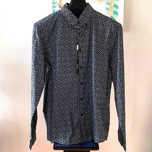 Michael Kors Men's Dark Navy Mini-Floral Patterned Shirt 🔥